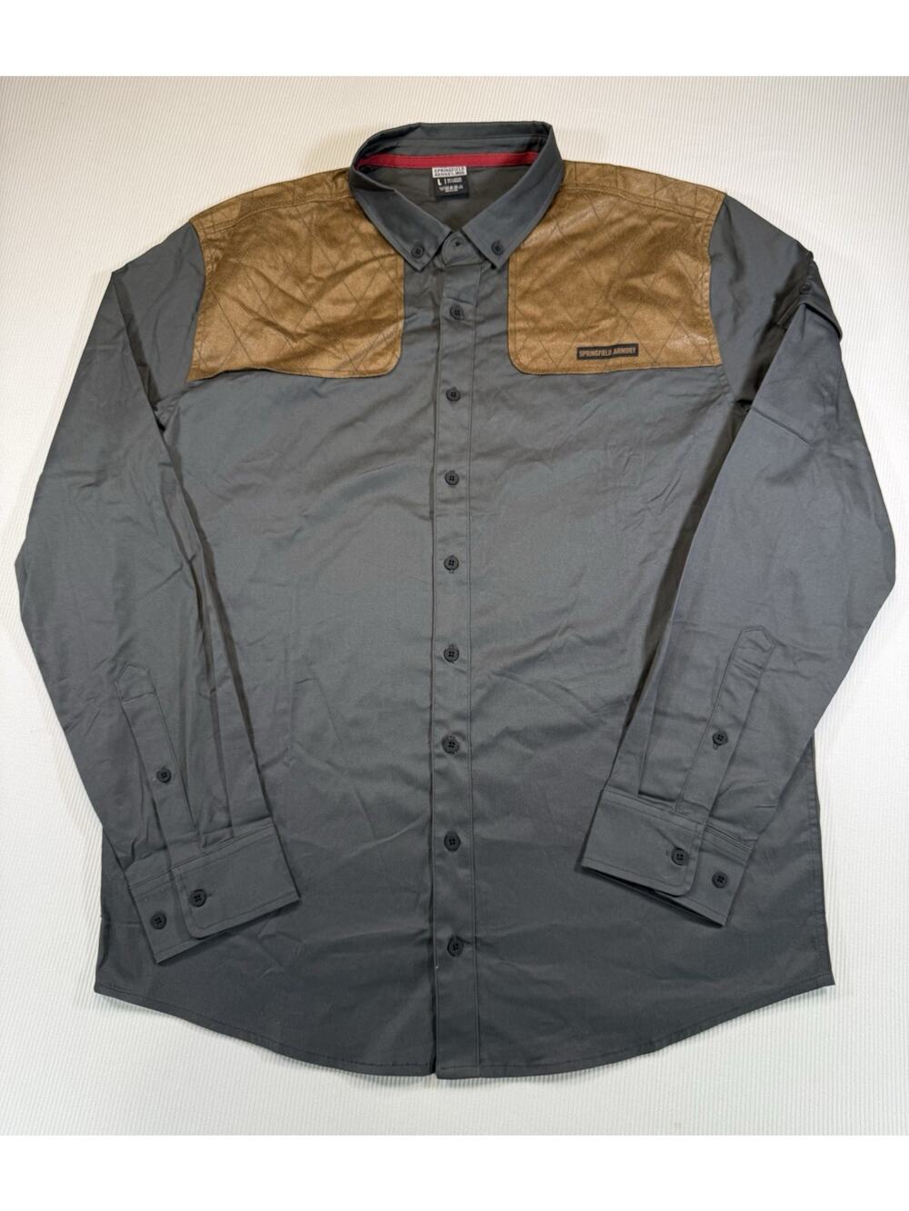 Springfield Armory Diamond Hunting Shirt Gray Brown Button Up Large NWT